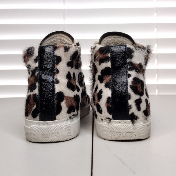 P448 John Y2K Calf Hair Leopard Side Zipper Lace Up High Top Sneakers Sz 6 - Picture 5 of 15